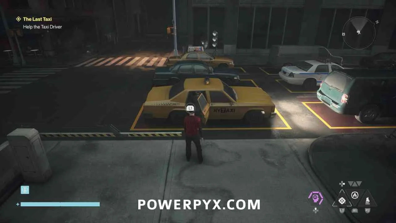Dylan approaches a yellow taxi with The Last Taxi objective visible.