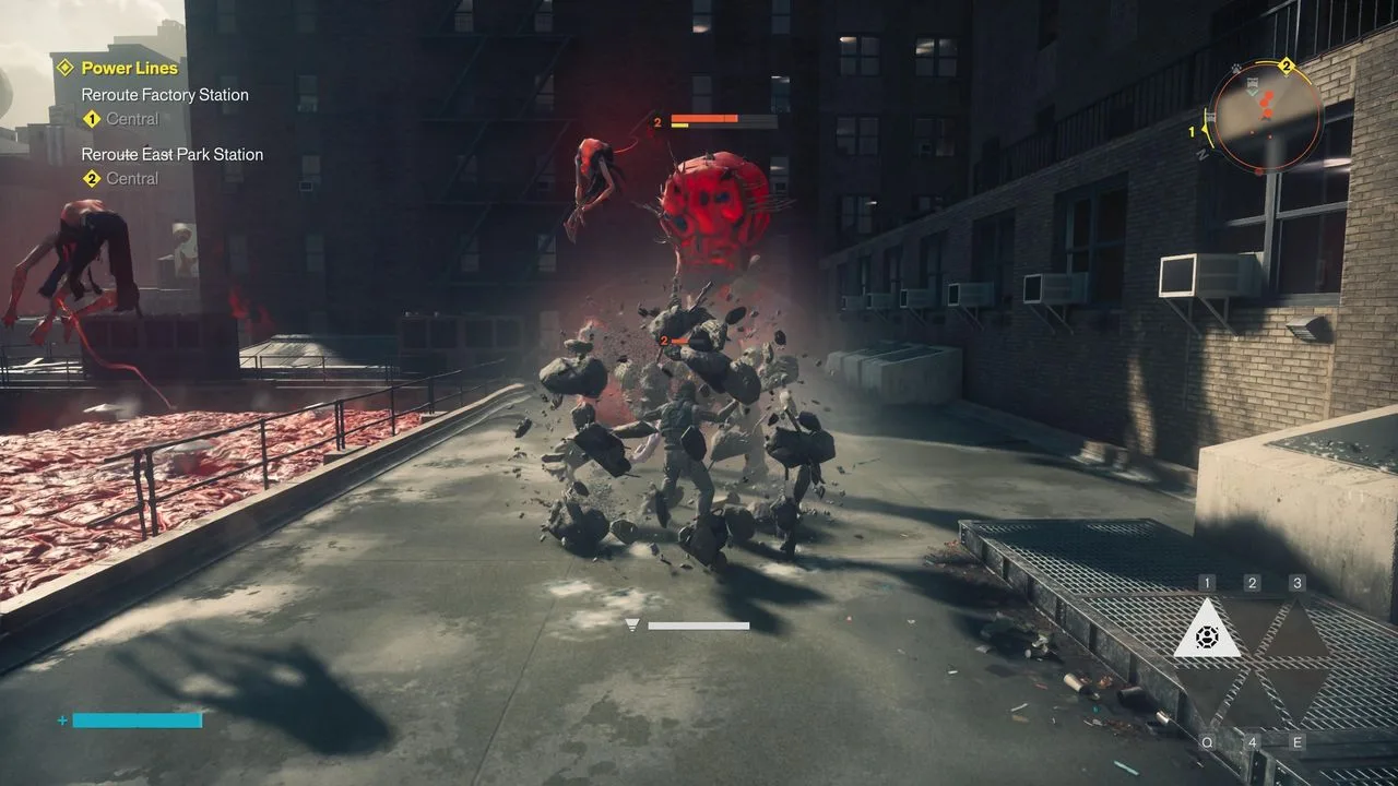 Dylan fights in Central with the Power Lines objectives for Factory Station and East Park Station visible.