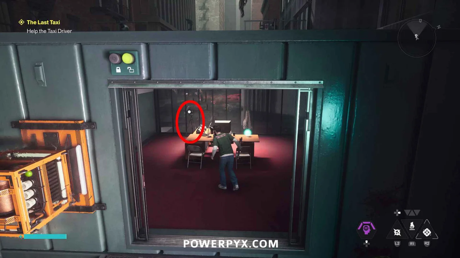 An Altered Camera is marked inside the room beyond an electrically powered door.